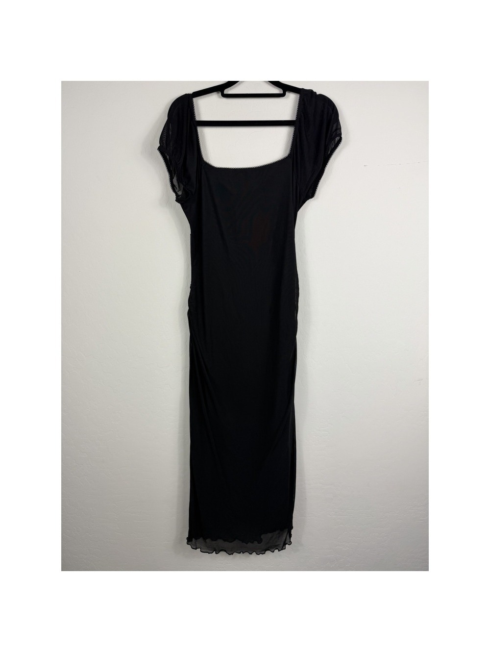 Relipop Black Mesh Midi Dress Women's Size S Y2K Grunge Ruched Sheer Goth